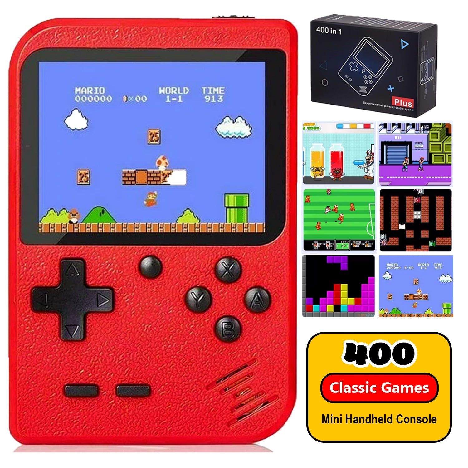 Handheld Games for Kids Console 400 Retro Video Games, Portable Gaming Player Mini Arcade Electronic Toy Gifts for Boys Girls, Red