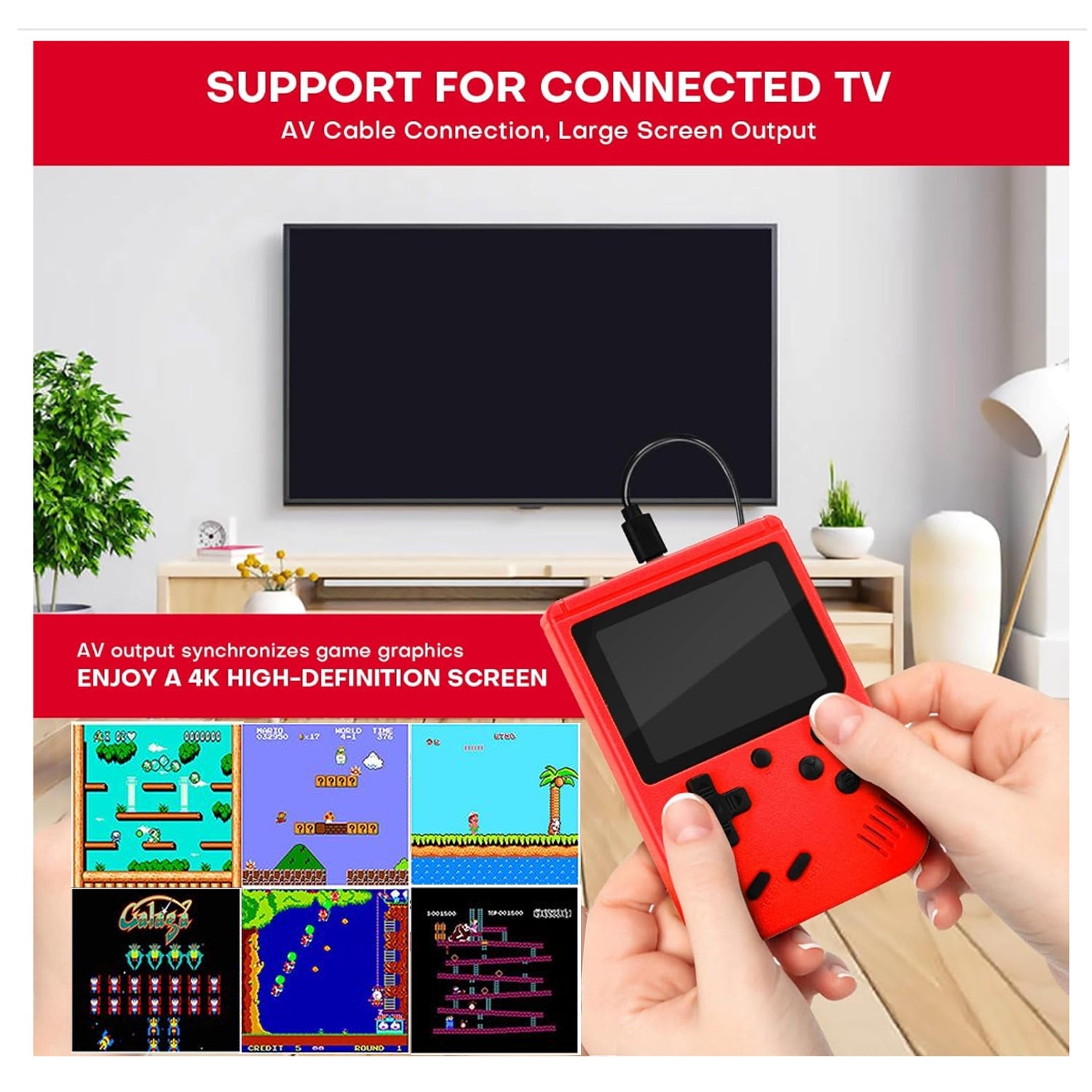 Handheld Games for Kids Console 400 Retro Video Games, Portable Gaming Player Mini Arcade Electronic Toy Gifts for Boys Girls, Red